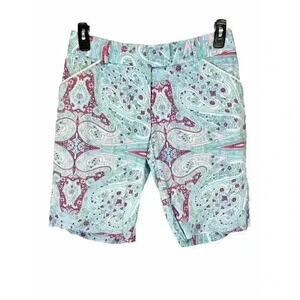 Peter Millar Women’s 6 Bermuda Golf Shorts Paisley Aqua Blue Pink Stretch EUC